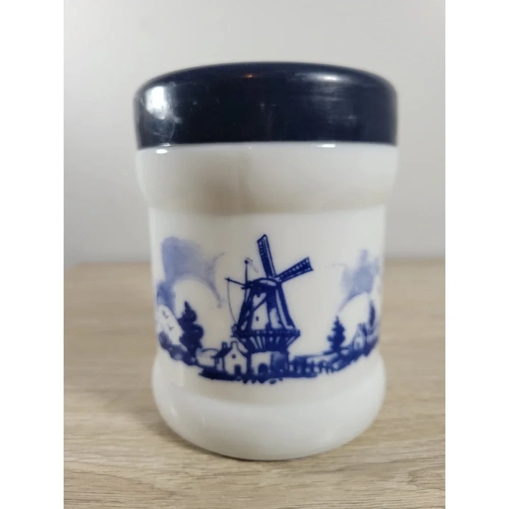 Valkenswaard‎ Holland Opaline Milk White Blue  Tobacco Humidor Canister